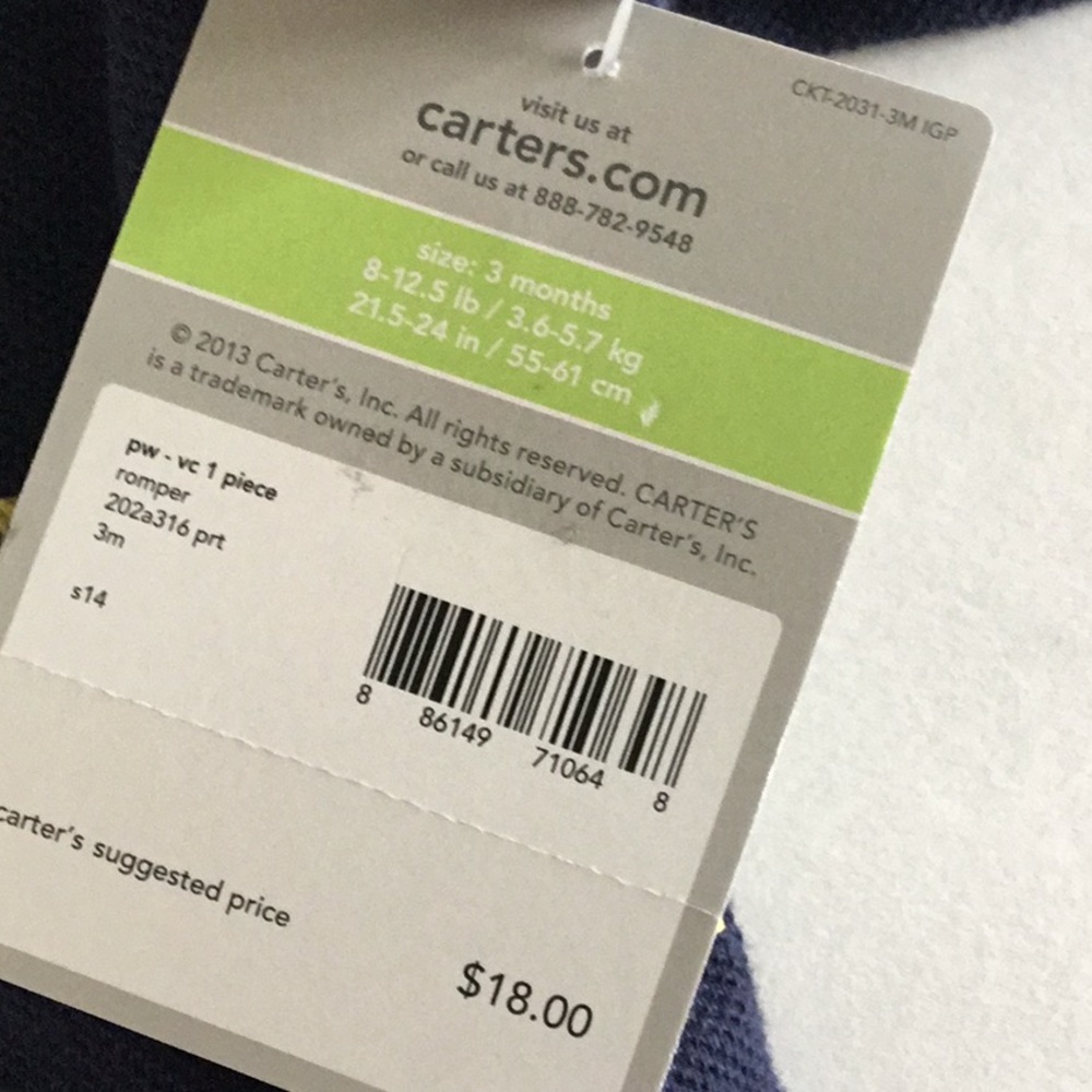 INFANT 3 MONTH ONE PIECE CARTER’S NAVY SUBMARINES - Picture 2 of 4